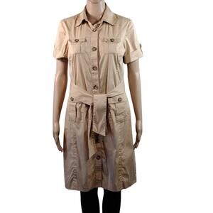 Anne Klein AK Stretch Brown Beige Button Down Short Sleeve Knee Length Dress 6P